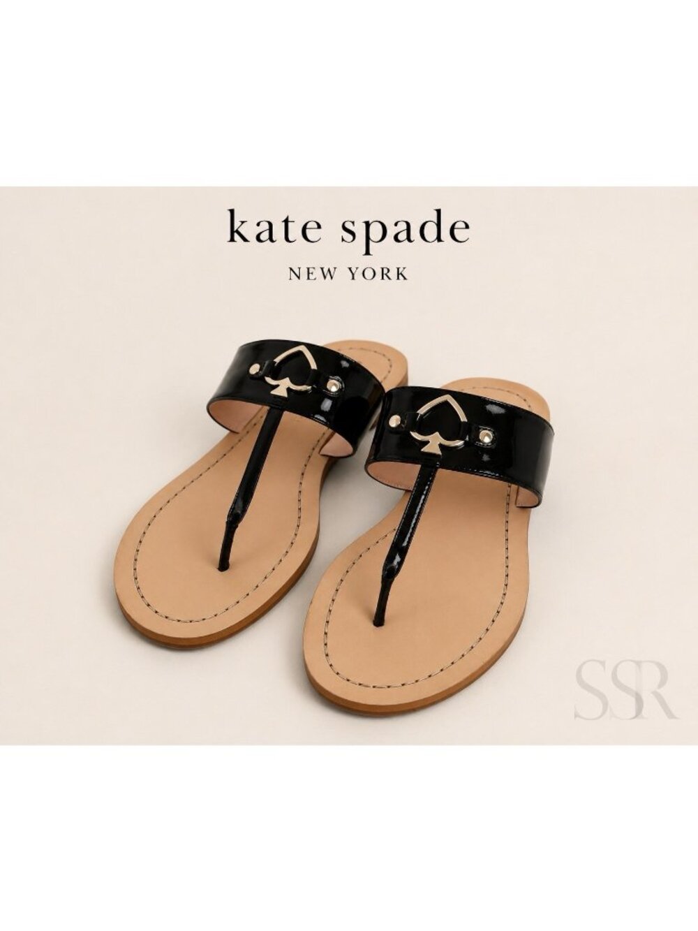 Kate Spade New York Cassia Black Patent Leather Thong Sandals Size 8 NEW